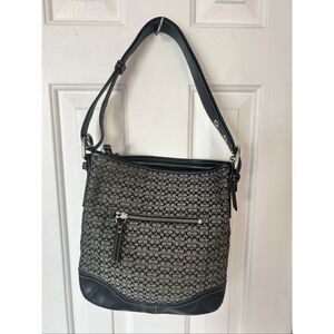 Coach Signature Authentic Vintage Double C Black Leather Trim Handbag M0769